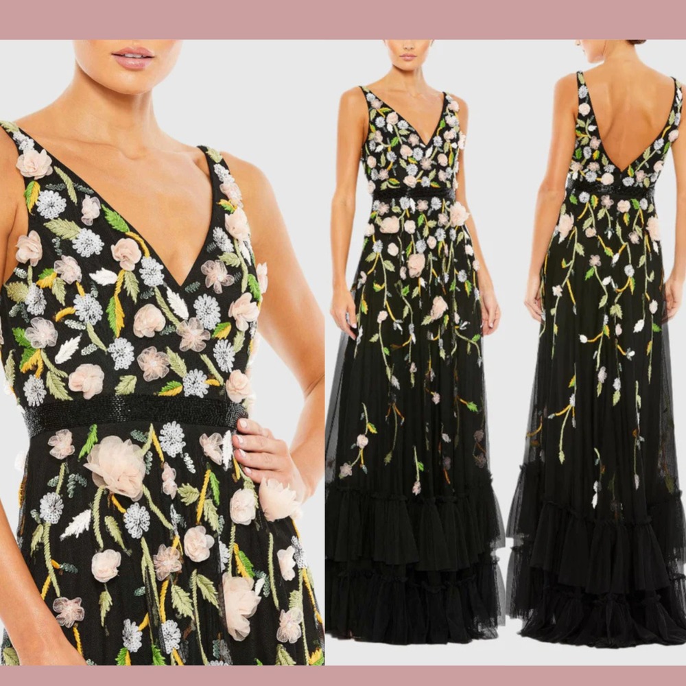 NWT Mac Duggal [ 4 ] 9171 Embellished Sleeveless V Neck‎ A Line Gown Black J1641 - Picture 2 of 14